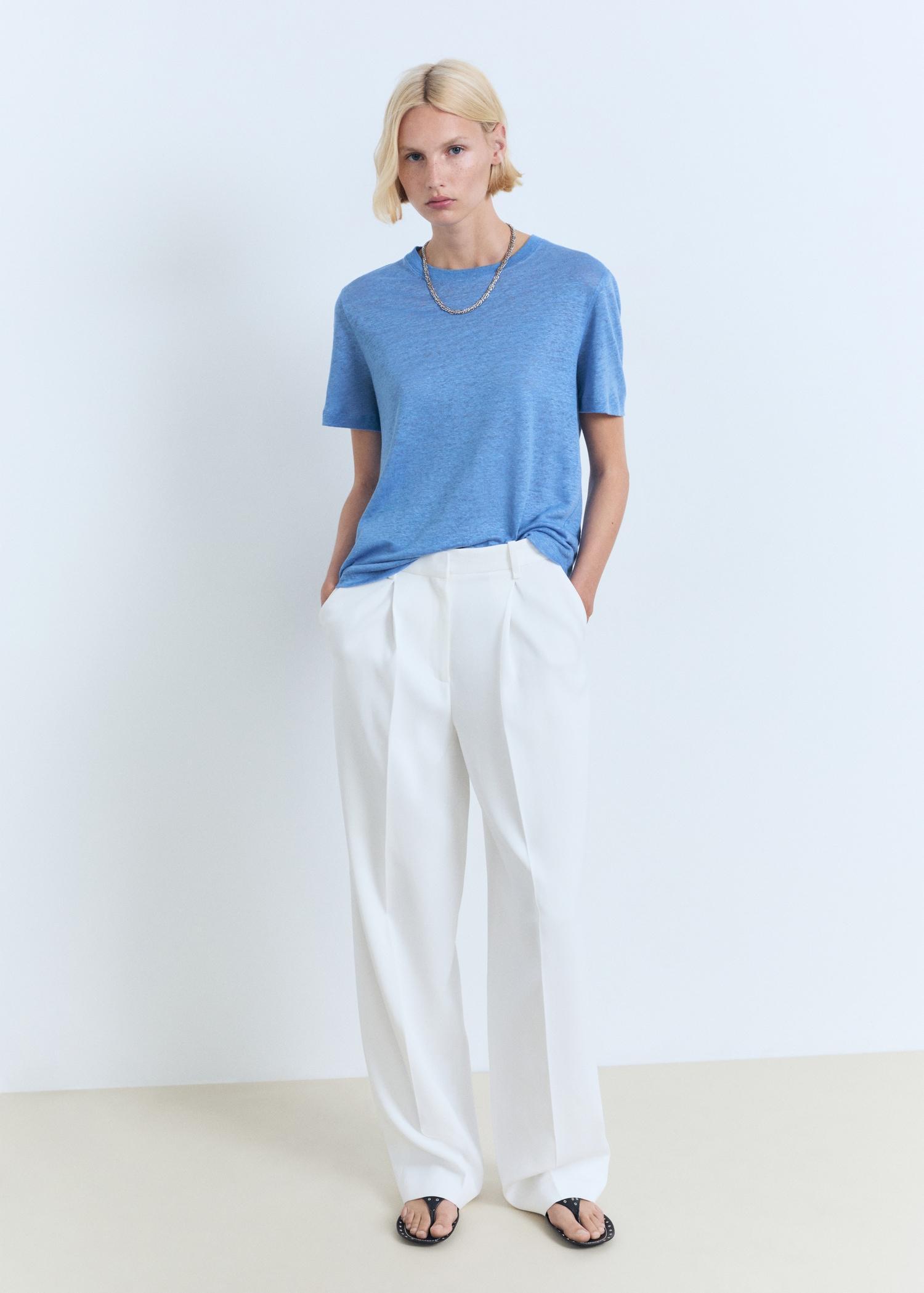 Short-sleeved linen t-shirt - Women | MANGO USA Product Image