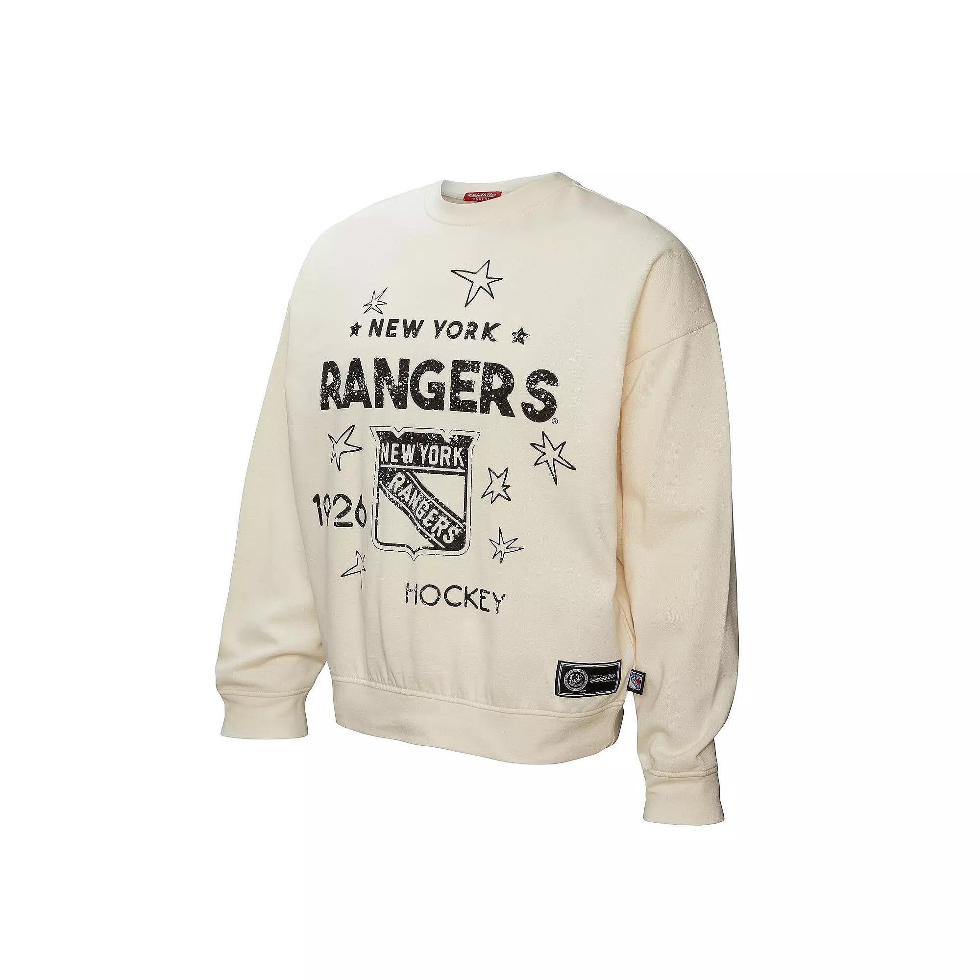 Women's Mitchell & Ness  Cream New York Rangers Logo 3.0 Pullover Sweatshirt, Size: XS, Ran Beige Product Image