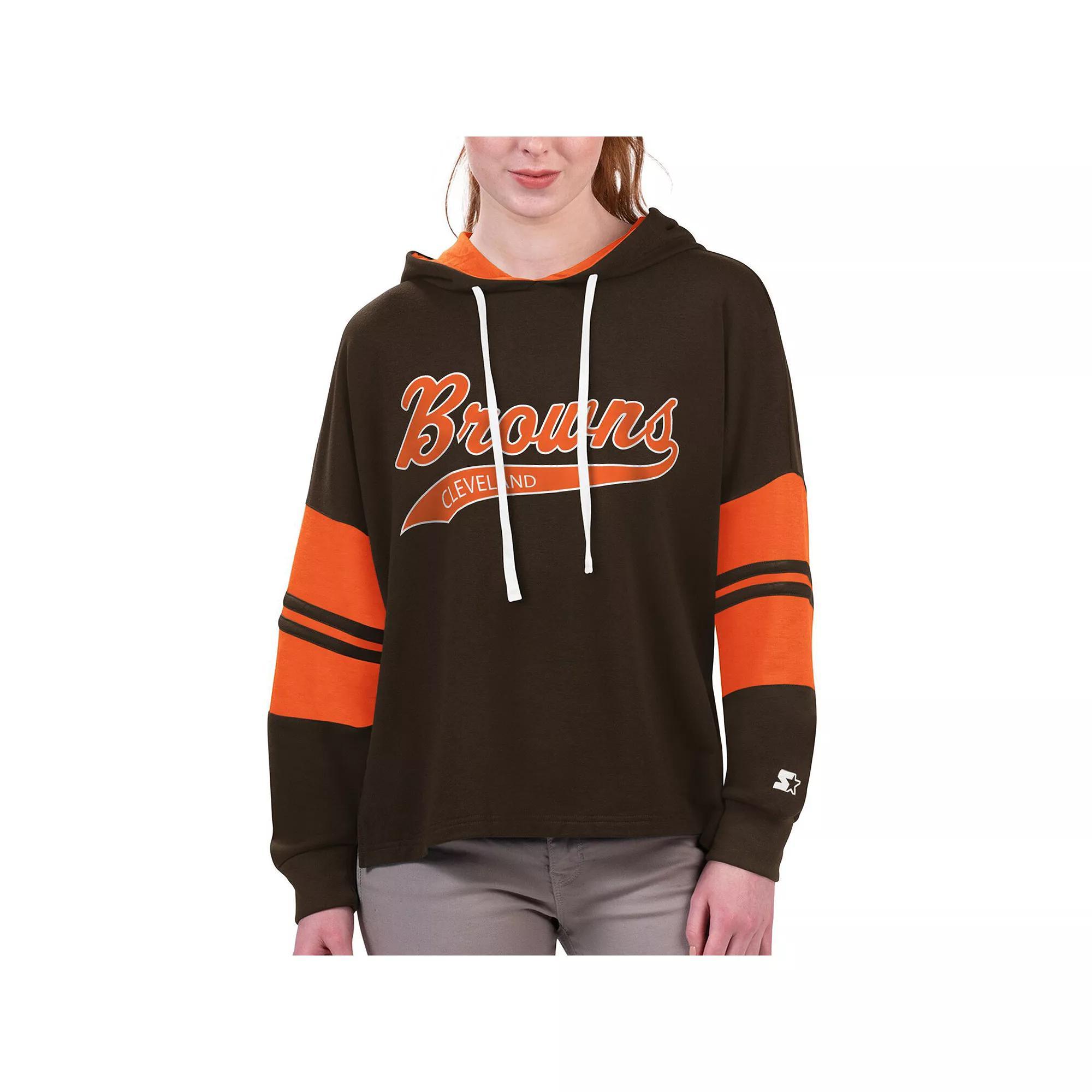 Women's Starter Brown Cleveland Browns Bump And Run Long Sleeve Hoodie T-Shirt, Size: XL Product Image