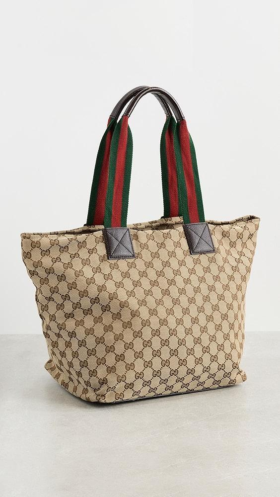 What Goes Around Comes Around Gucci Brown Canvas Web Zip Tote | Shopbop Product Image