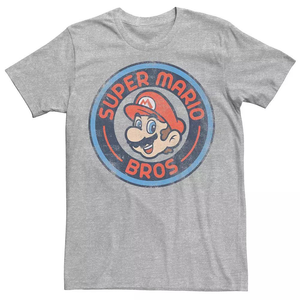 Men's Super Mario Bros. Head Badge Tee, Size: Small, Athletic Grey Product Image