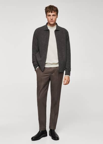 Mango Mens Slim-Fit Cotton Pleated Pants Product Image