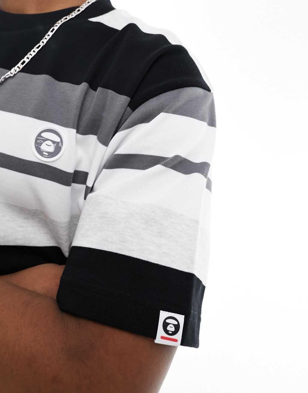 AAPE By A Bathing Ape stripe short sleeve boxy fit T-shirt in multi Product Image