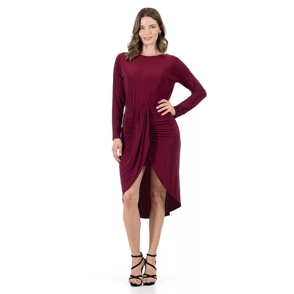 Women's 24Seven Comfort Apparel Long Sleeve Dressy Tulip Skirt Knee Length Dress, Size: Medium, Red Product Image