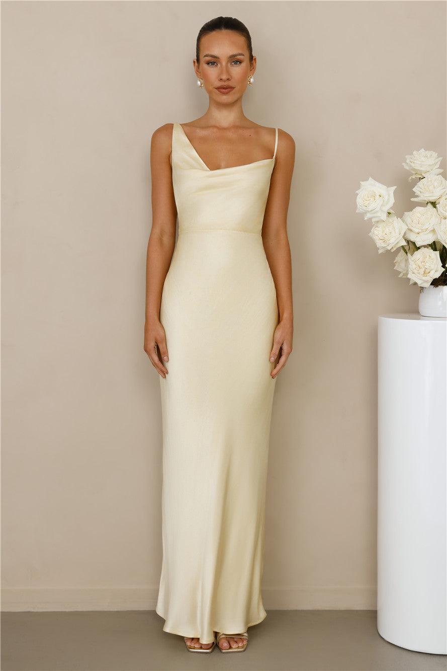 The Madeline Cowl Satin Maxi Dress Yellow Product Image
