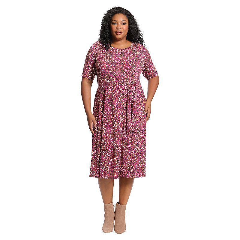 Plus Size London Times Side Tie Fit & Flare Midi Dress, Womens Product Image