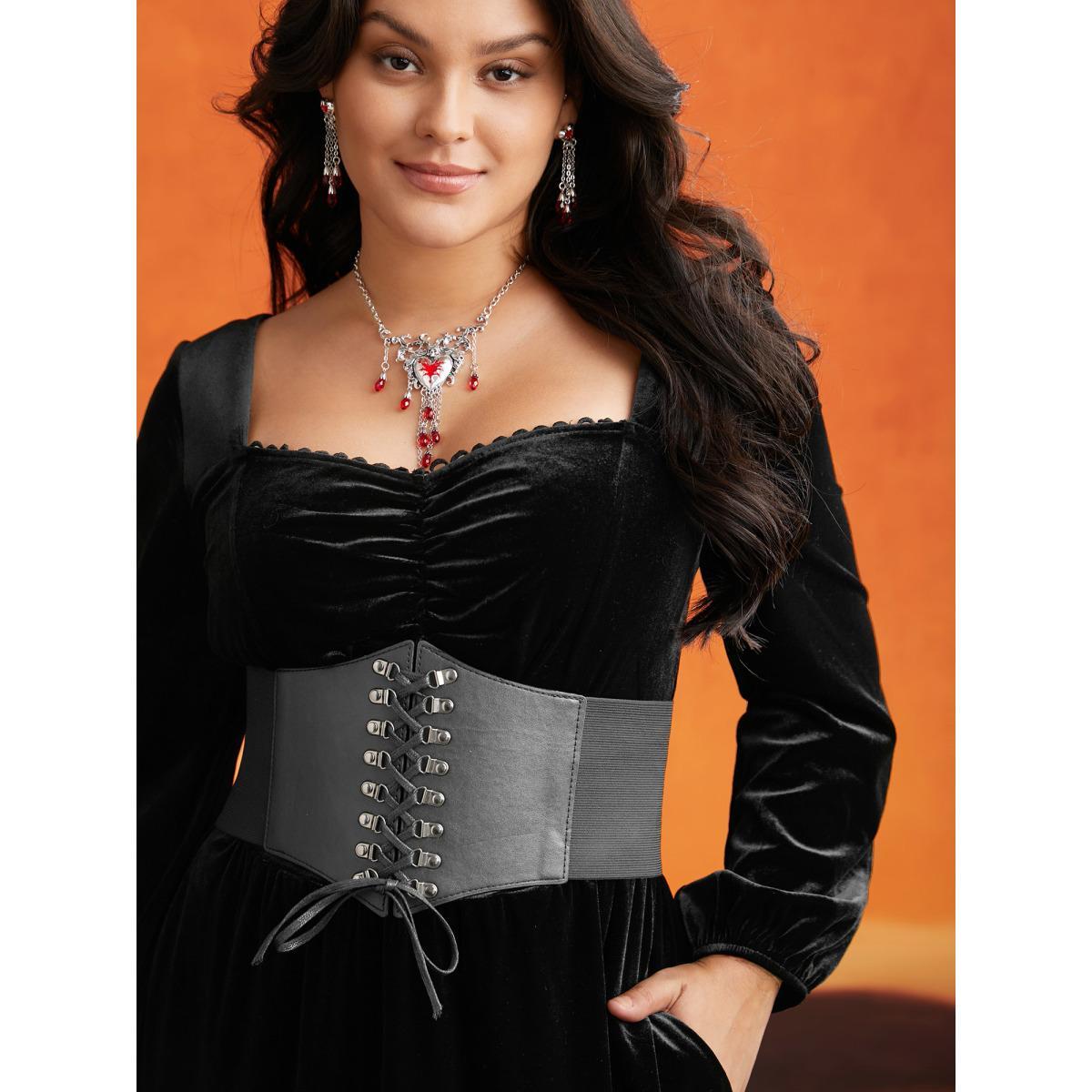Plus Size Spellbound Velvet Sweetheart Neckline Midi Dress Black Women Cocktail Woven ribbon&lace trim Party Curvy Bloomchic 26/4X Product Image