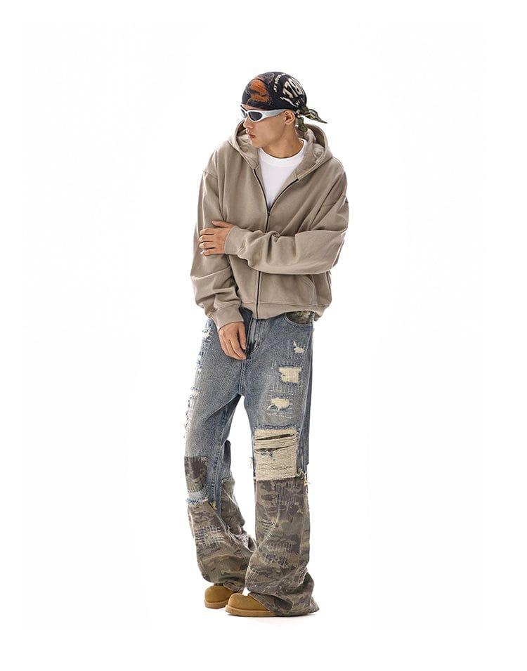 RT No. 12110 CAMO PATCH DISTRESSED DENIM JEANS Product Image