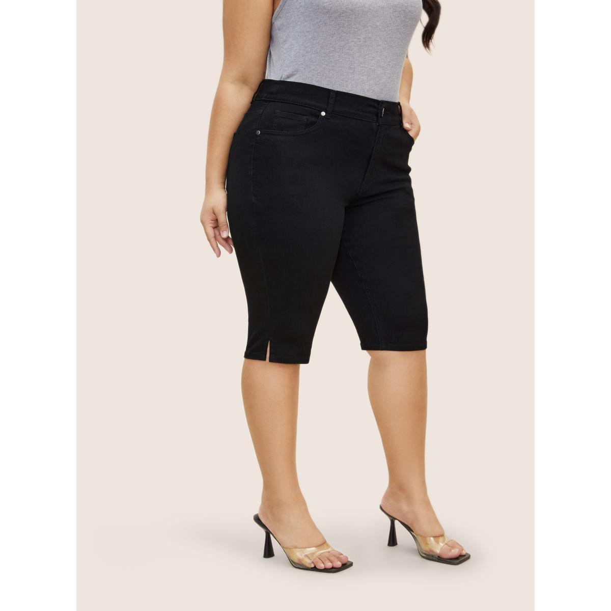 Plus Size Black Wash Split Side Pull-on Jegging Jeans Women Denimindigo Casual Slit High stretch Slanted pocket Jeans BloomChic 22/3X Product Image