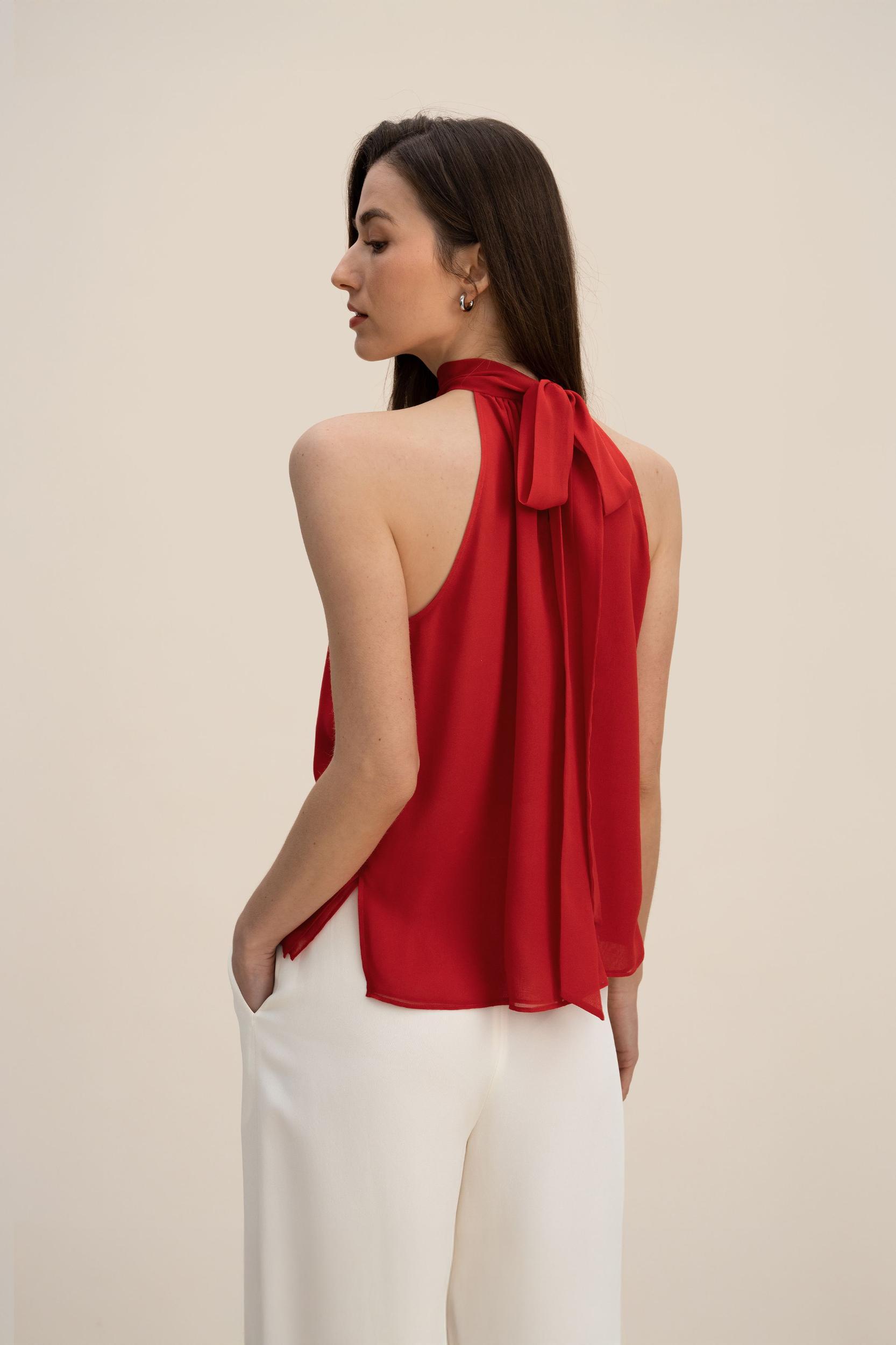 Silk Georgette Halter Neck Top Product Image