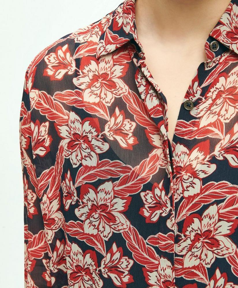 Crinkle Chiffon Tropical Floral Print Blouse Product Image