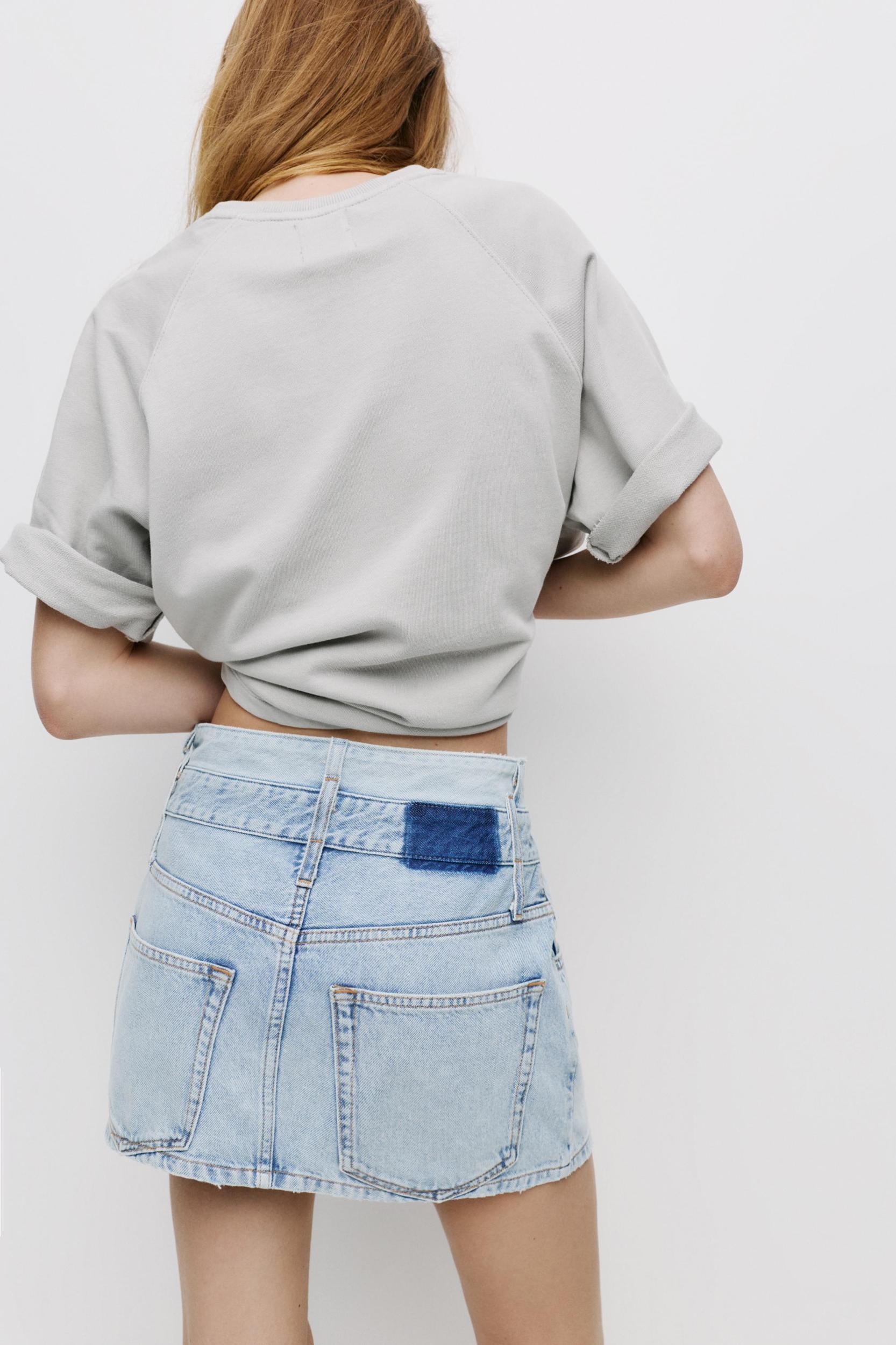 Double waistband denim mini skirt Product Image