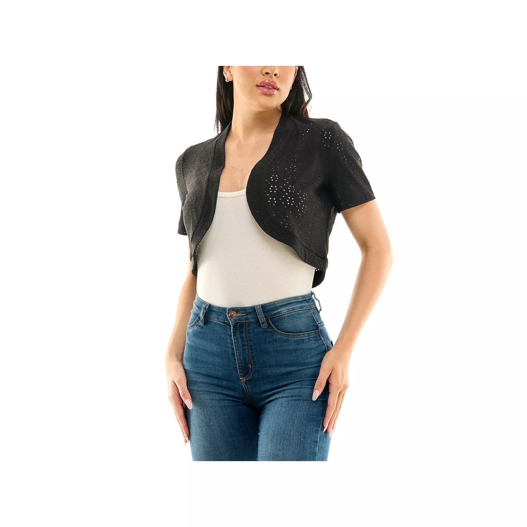 Women's Nina Leonard Eyelet Knit Bolero, Size: Medium, Black Product Image