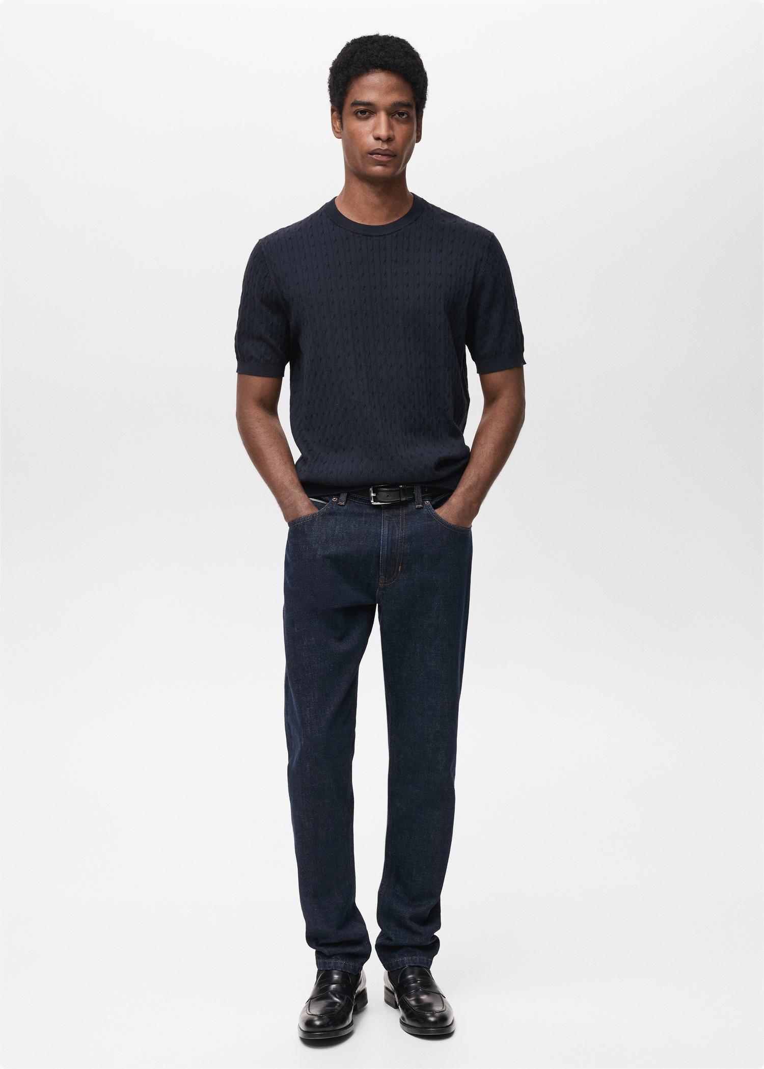 Braided fine-knit t-shirt - Men | MANGO USA Product Image