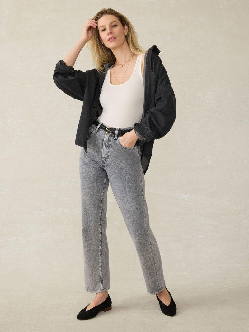 Slim Straight Sunwashed Denim - Washed Black Product Image