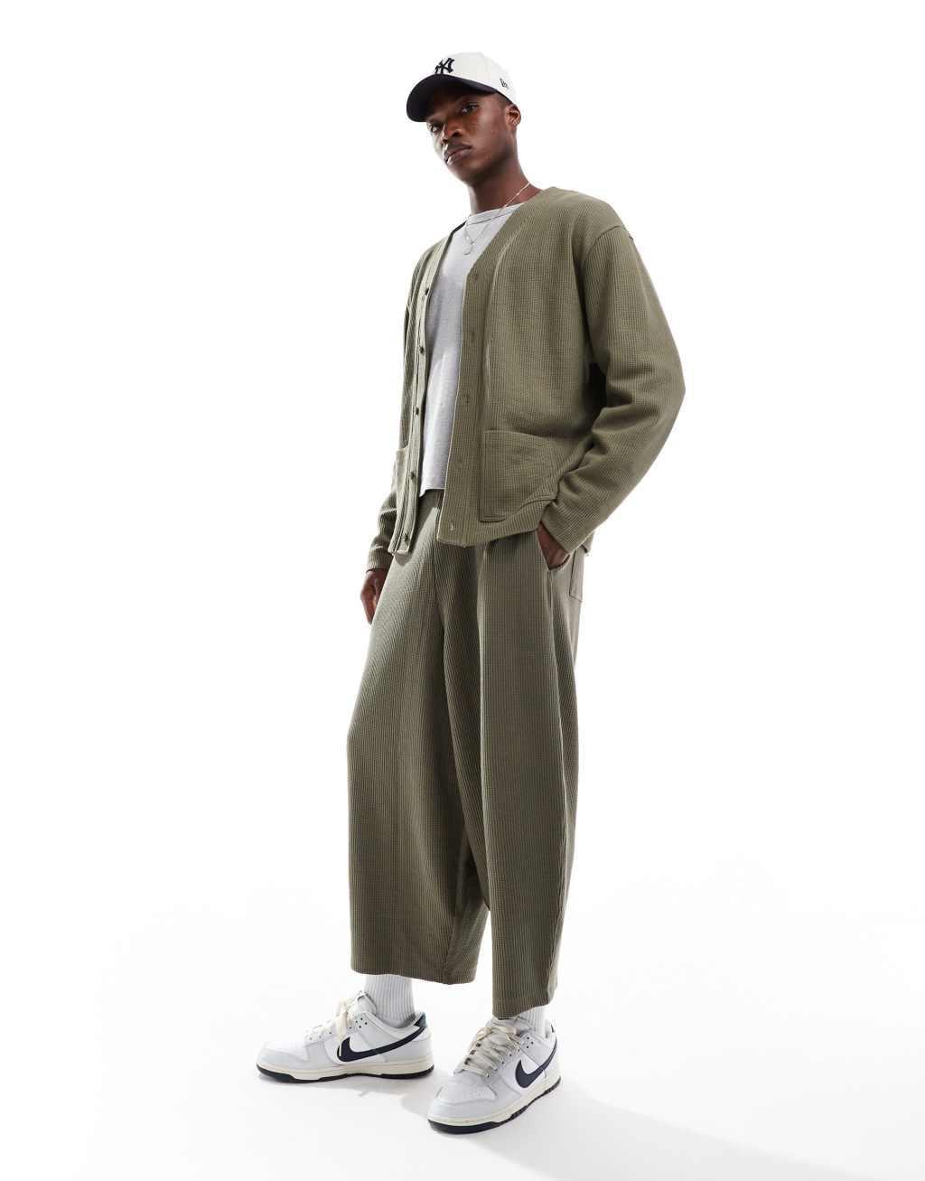 ASOS DESIGN oversized jersey cardigan in khaki Product Image