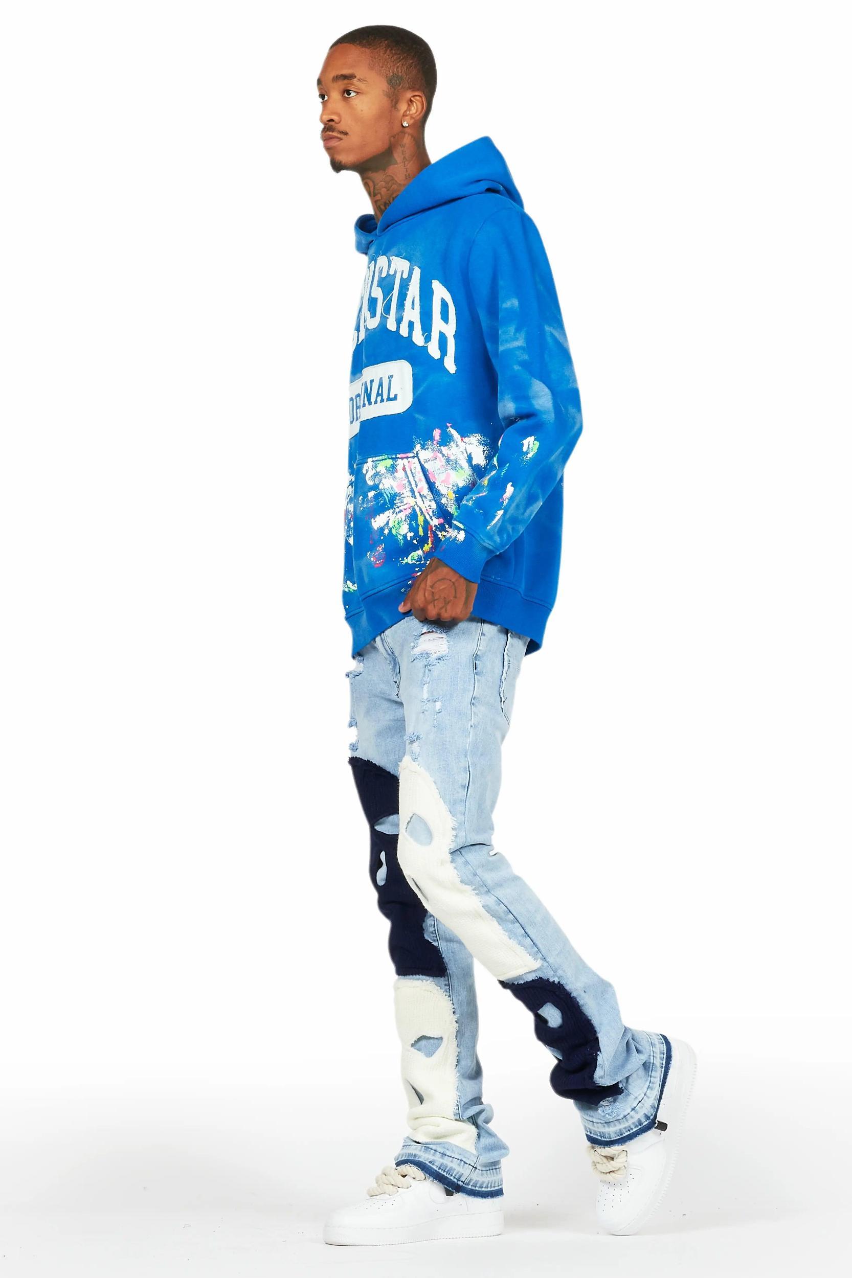 Destry Blue Patchwork Stacked Flare Jean Male Product Image
