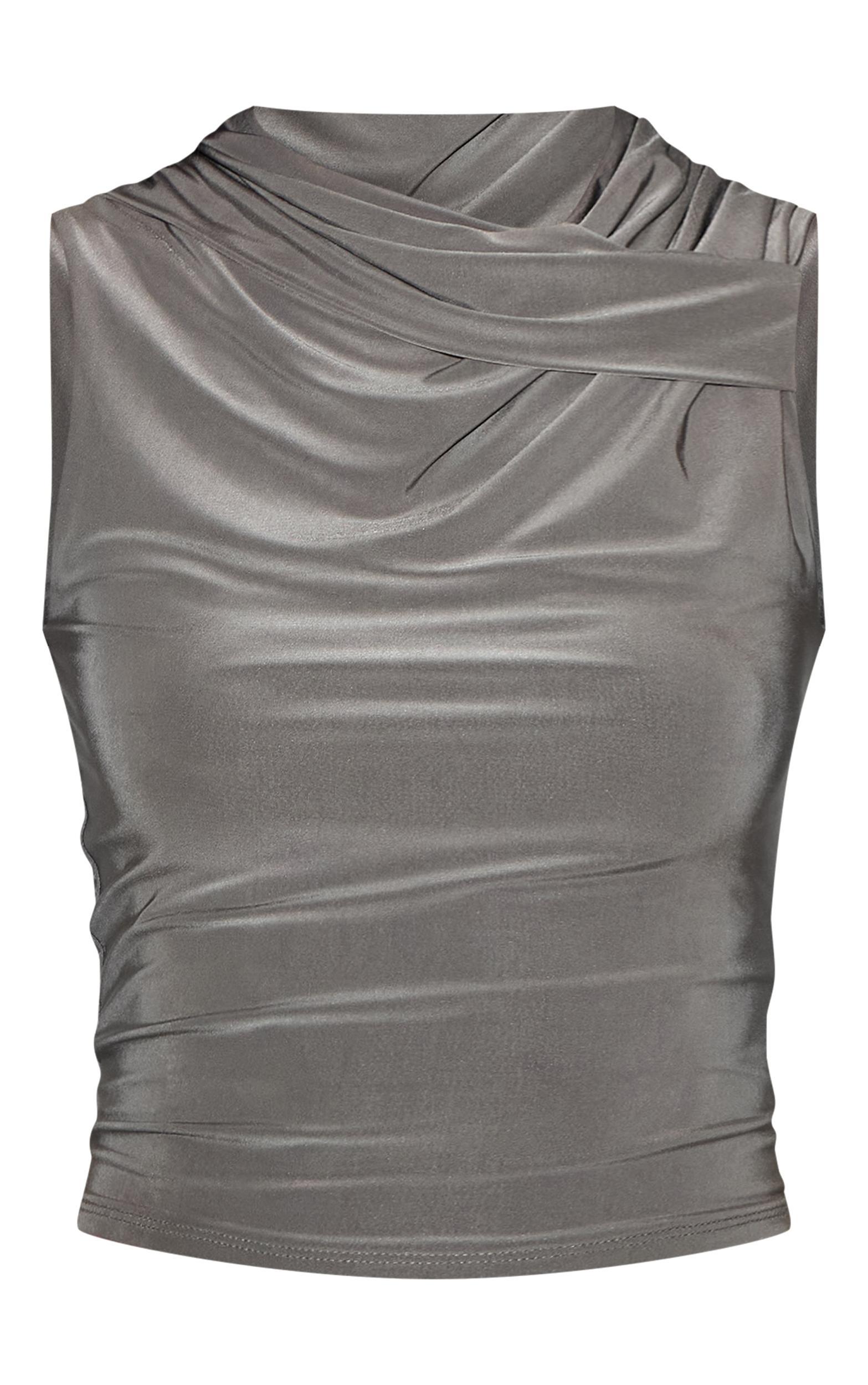 Mushroom Double Layer Slinky Neck Detail Long Top Product Image