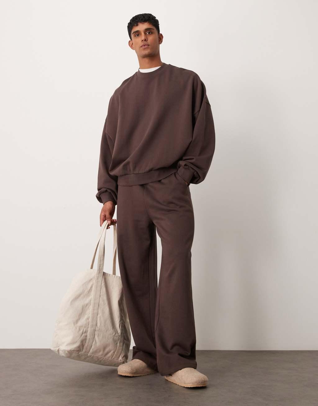 ASOS DESIGN essential extreme oversized sweatshirt in brown Product Image