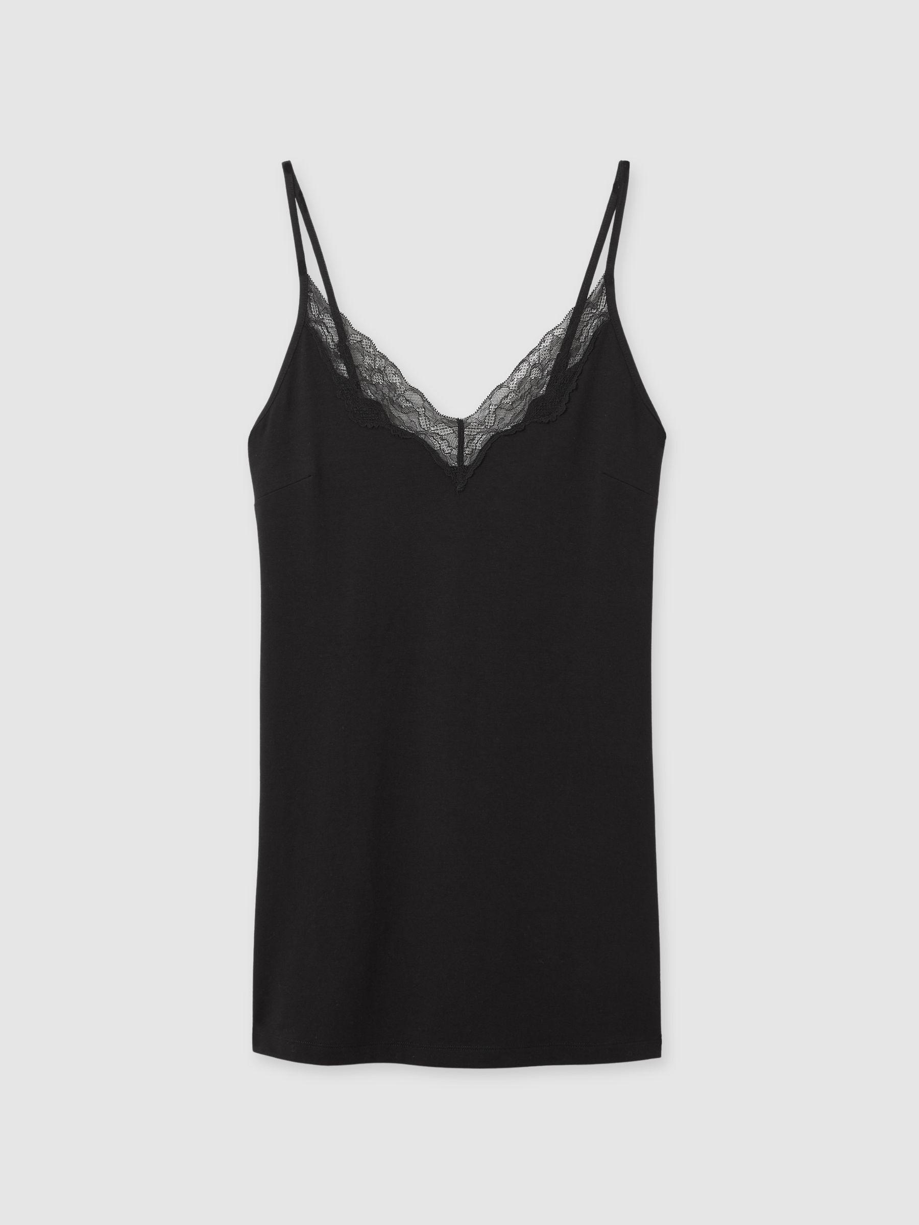 Lace-Trimmed Jersey Nightdress with Cotton and Modal in Black Product Image
