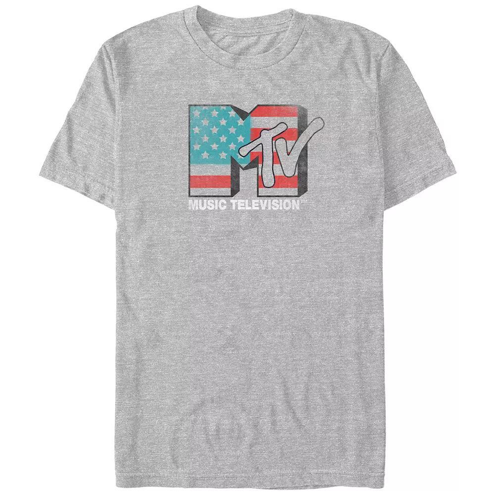 Big & Tall MTV USA Flag Print Bow Graphic Tee, Men's, Size: 4XB, Athletic Grey Product Image