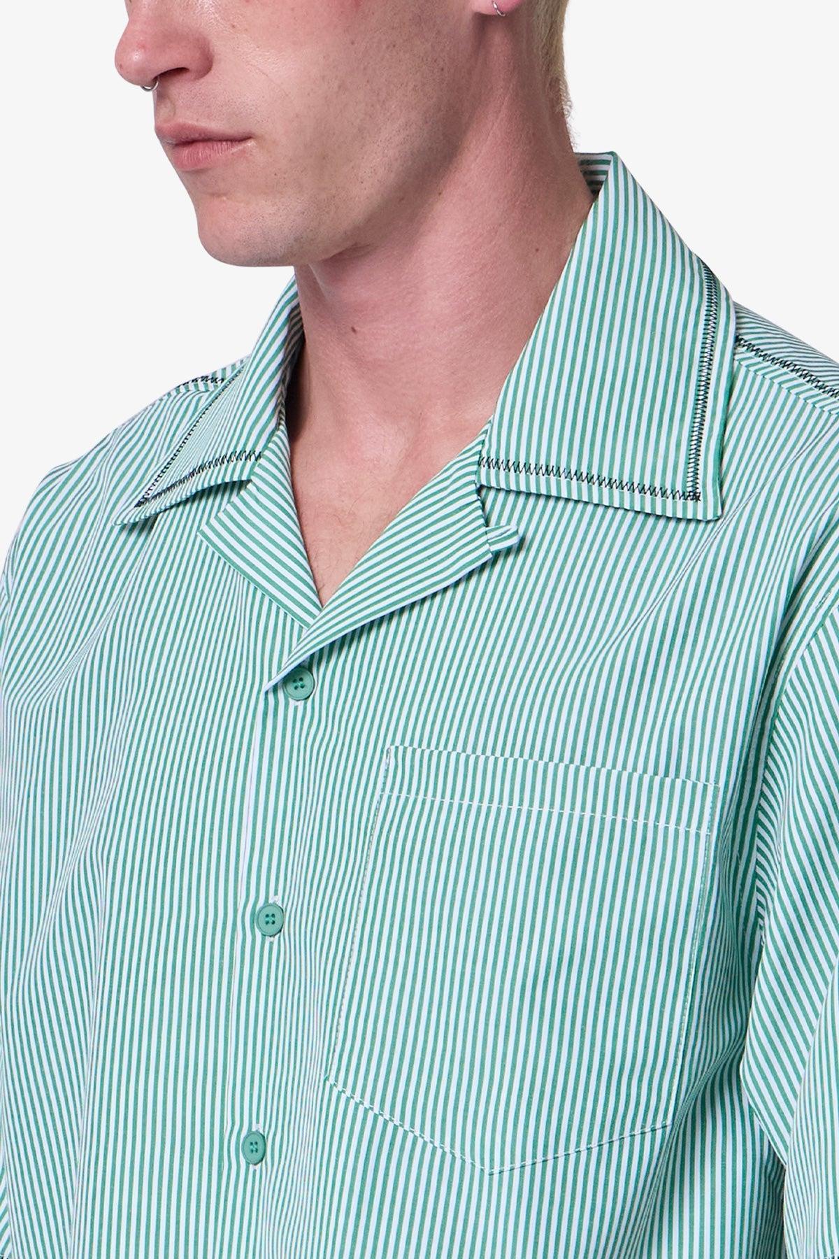 Zig Zag Stitch Button Up Shirt - Green Product Image