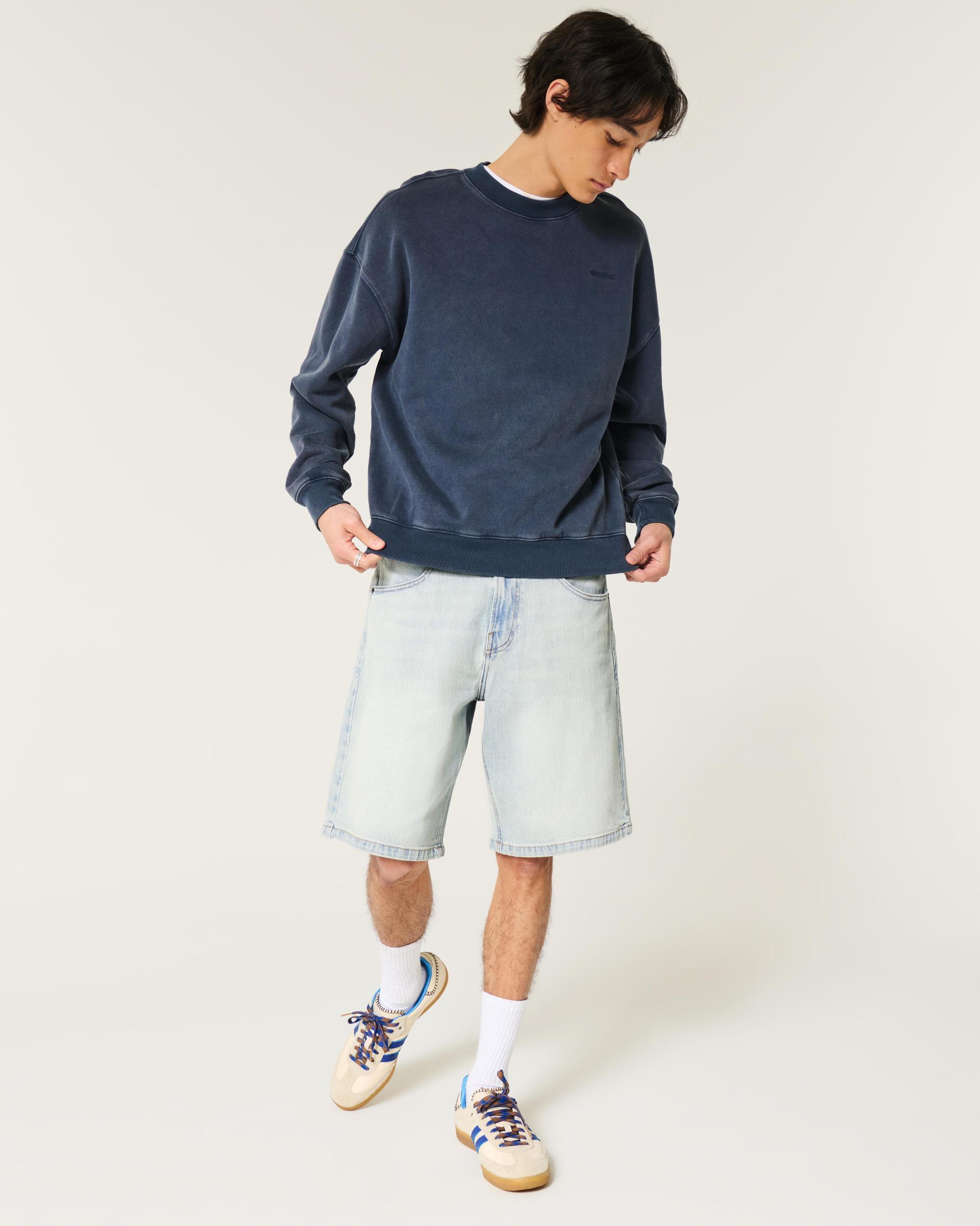Washed Black Baggy Denim Shorts Product Image