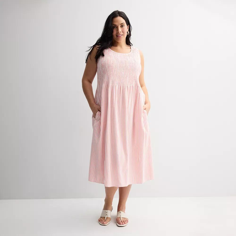 Plus Size Croft & Barrow® Smocked Midi Dress, Women's, Size: 4XL, Pink Modern Stripe Product Image