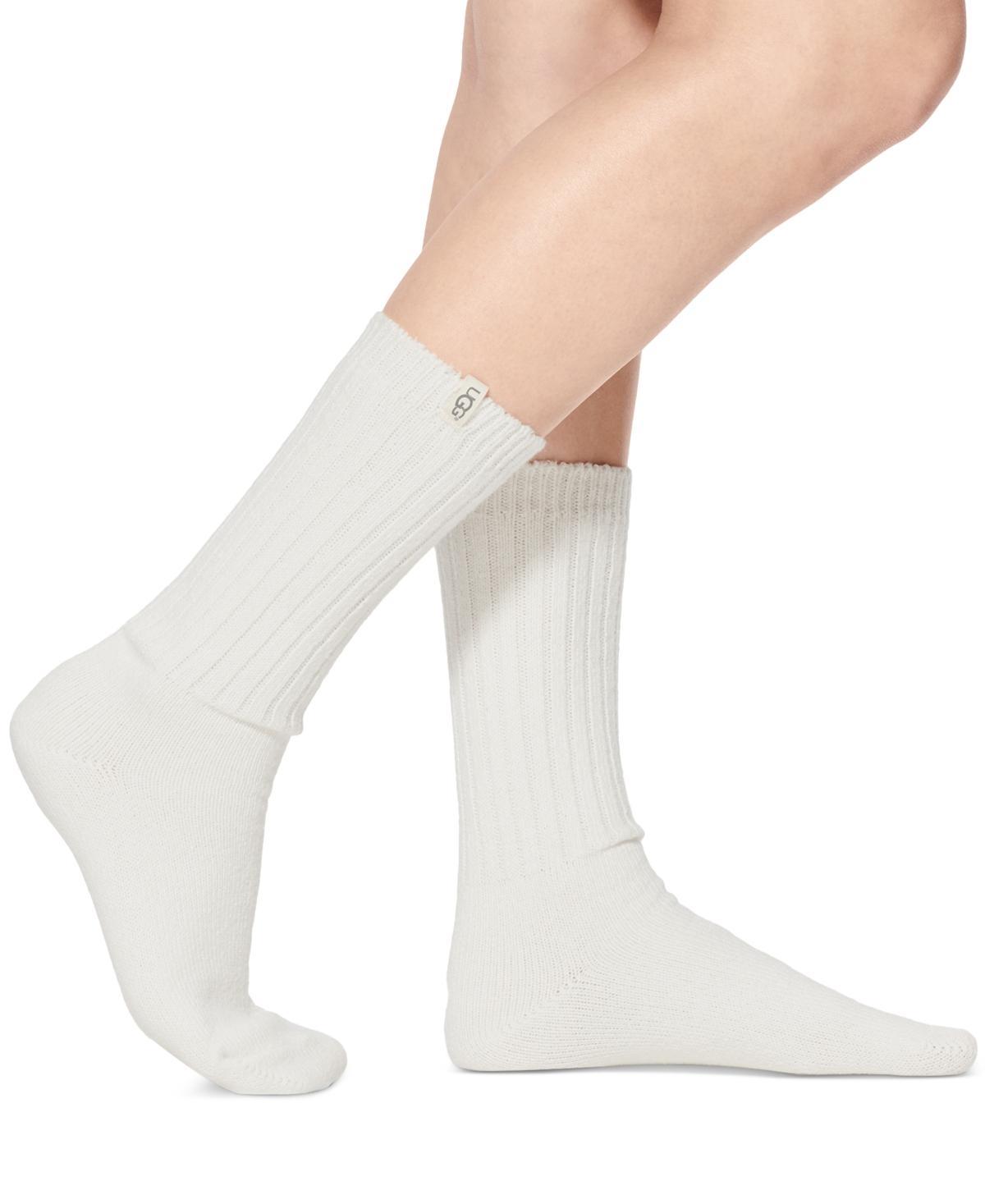 UGG Womens Rib Knit Slouchy Crew Sock Polyester Blend/Recycled Materials Socks in White/ Product Image