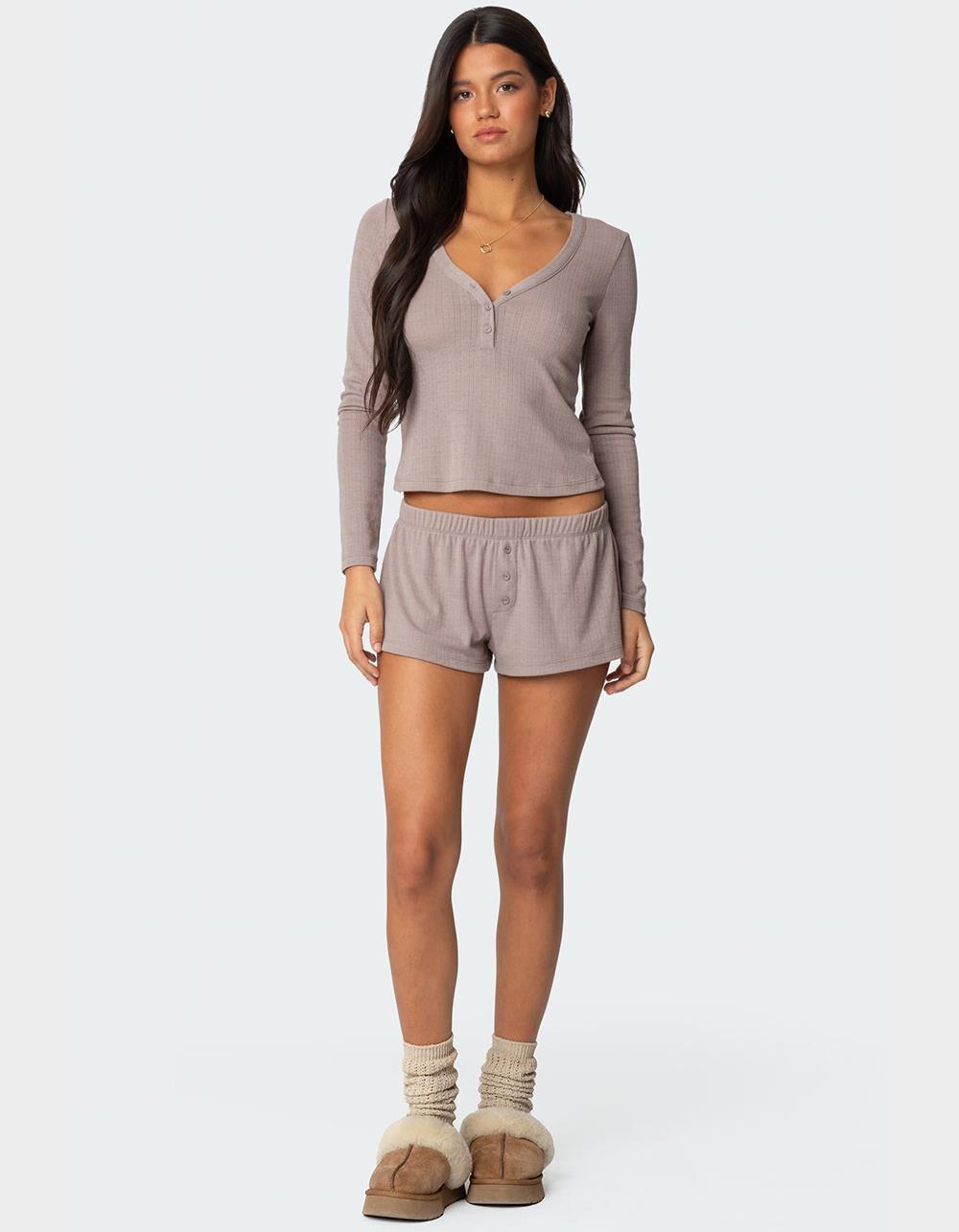 EDIKTED Keely Pointelle Henley Top Product Image