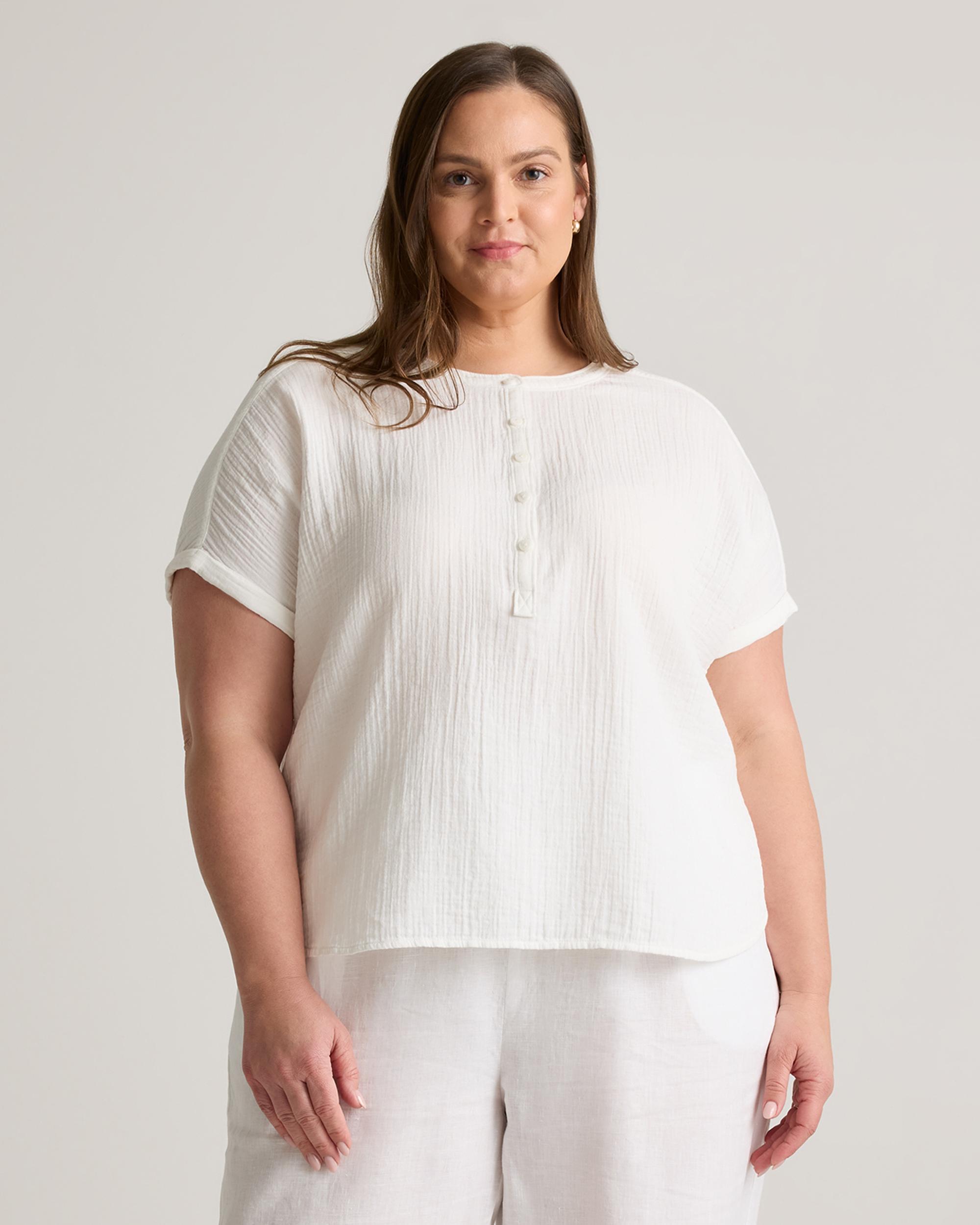 Quince | Women's Gauze Roll Sleeve Shirt Organic Cotton Product Image