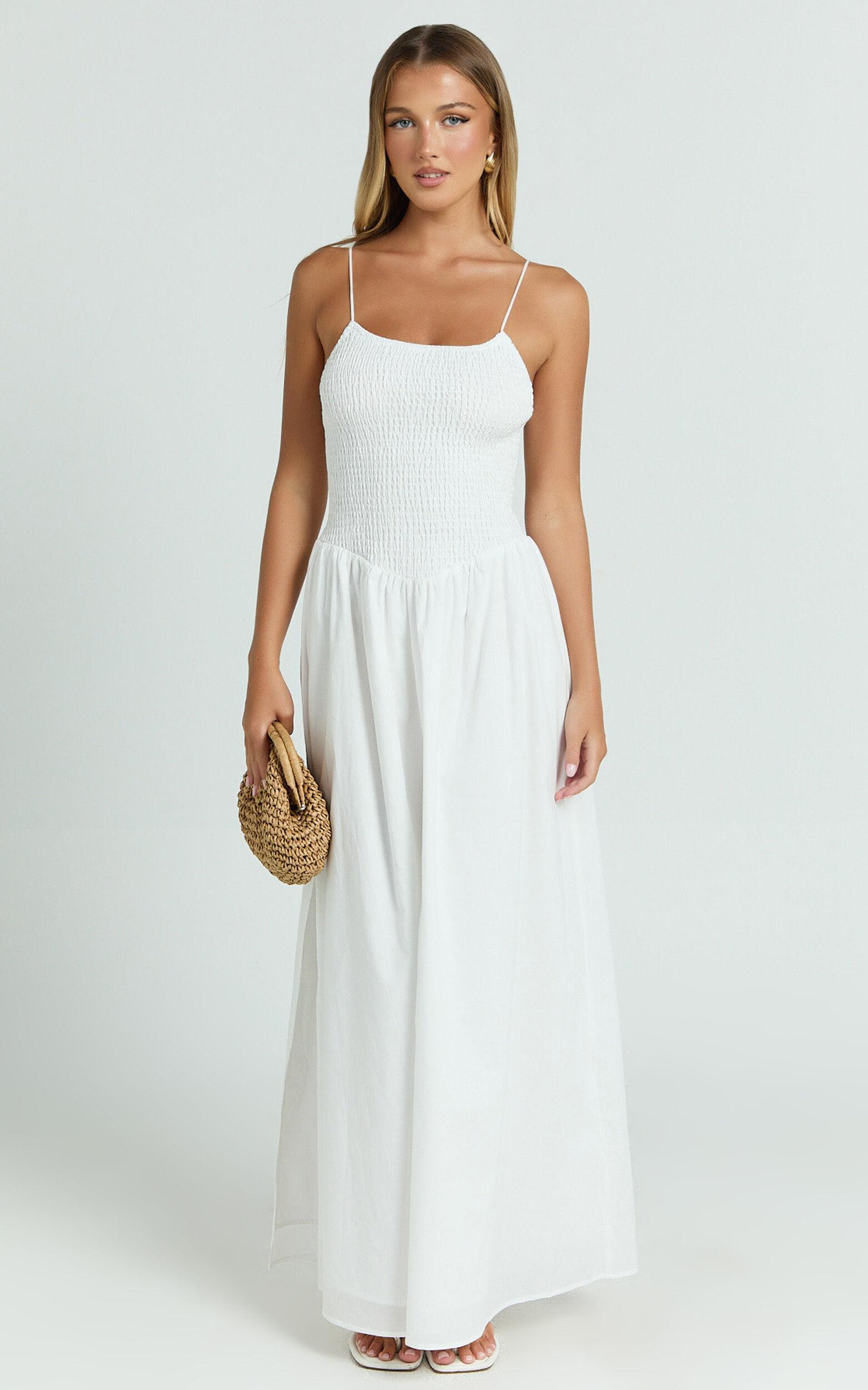 Rammy Maxi Dress - Sleeveless Shirred Dress in White Product Image