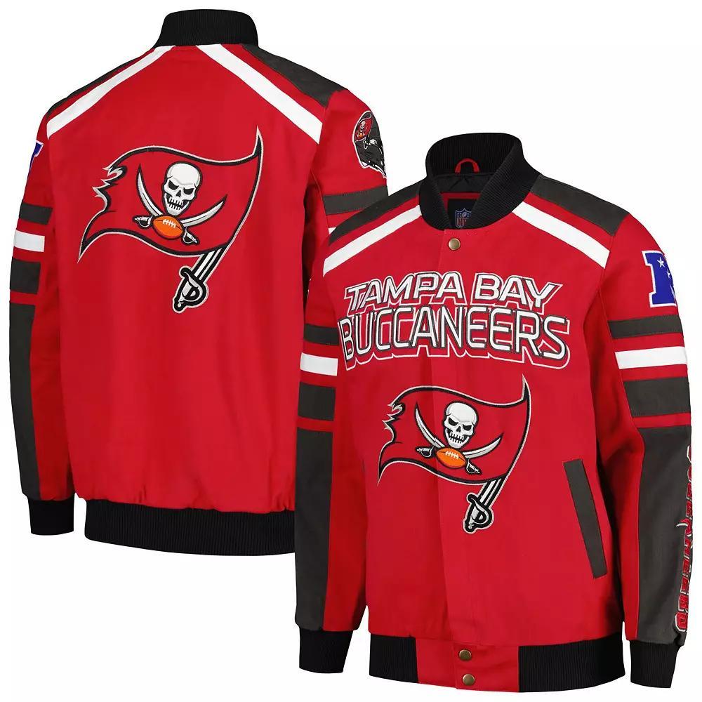 Men's G-III Sports by Carl Banks Orange Denver Broncos Power Forward Racing Full-Snap Jacket, Size: Large Product Image
