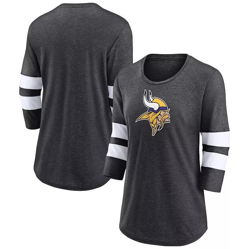 Women's Fanatics Branded Heathered Charcoal Las Vegas Raiders Primary Logo 3/4 Sleeve Scoop Neck T-Shirt, Size: Small, Lvr Charco Product Image