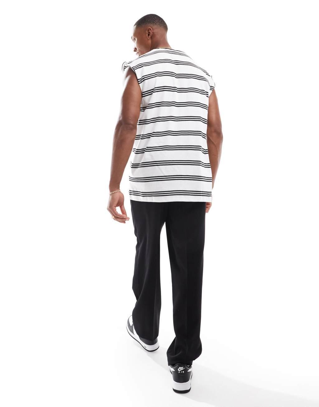 Brave Soul raw edge striped tank in white & black Product Image