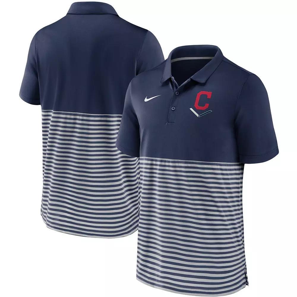 Men's Nike Navy/Gray Cleveland Indians Home Plate Striped Polo, Size: XL, Blue Product Image