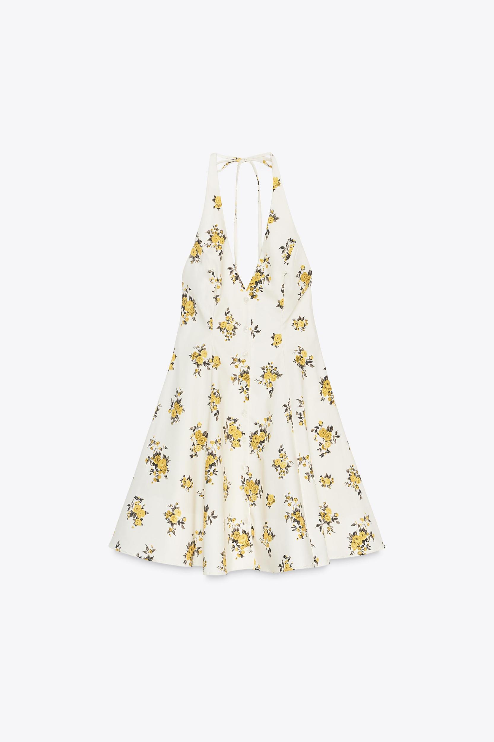 FLORAL PRINT HALTER MINI DRESS Product Image