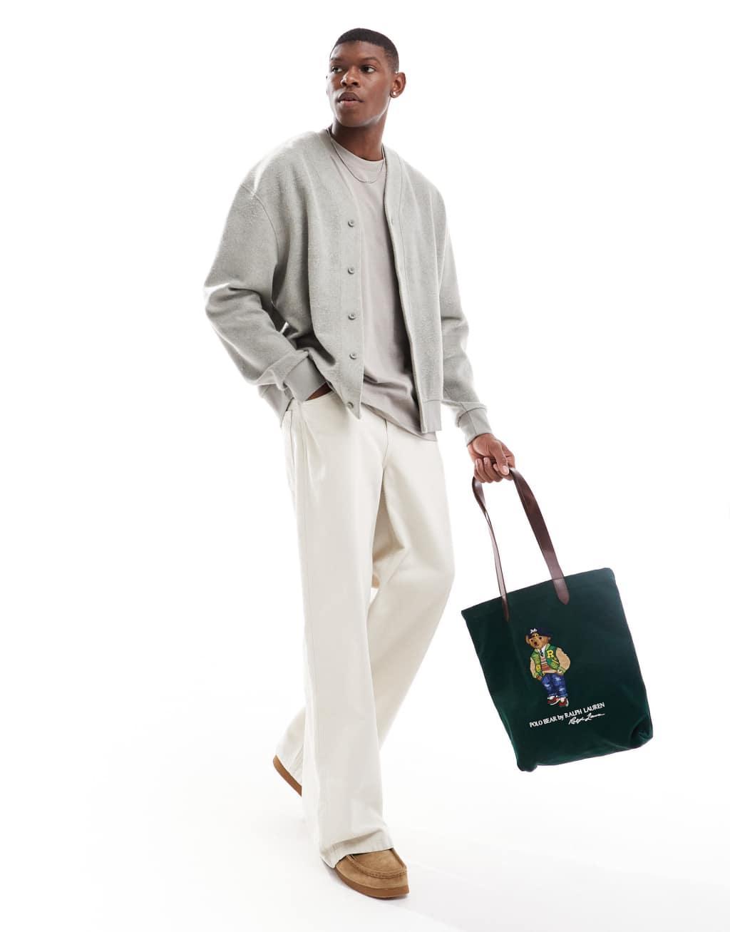 ASOS DESIGN oversized brushed cardigan in beige Product Image