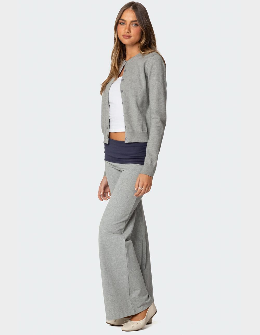 EDIKTED Wide Leg Contrast Fold Over Pants Product Image