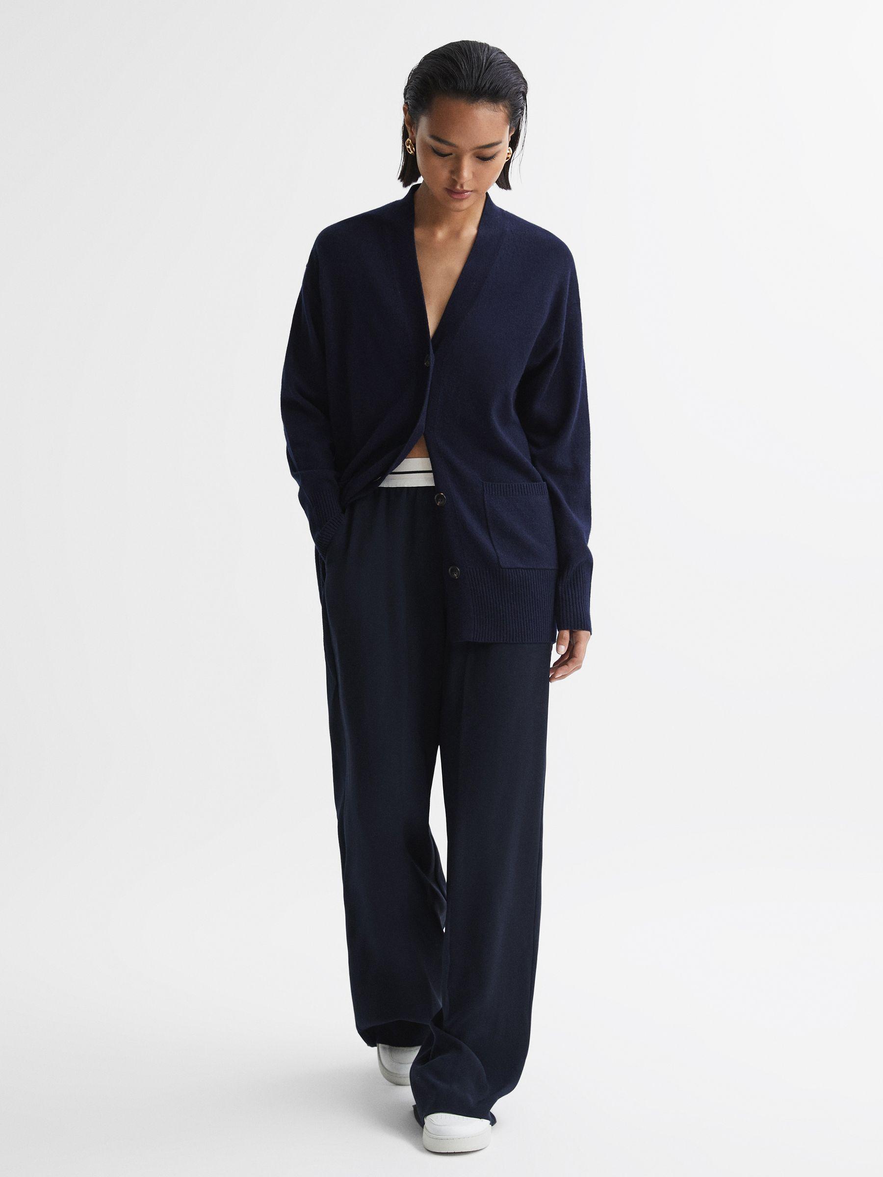 Wide Leg Elasticated Trousers in Navy Product Image