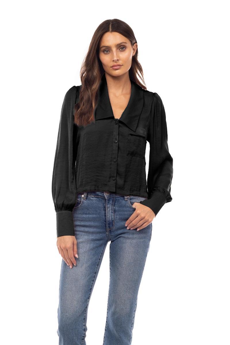Cropped Peter Collar Button Front Blouse Product Image