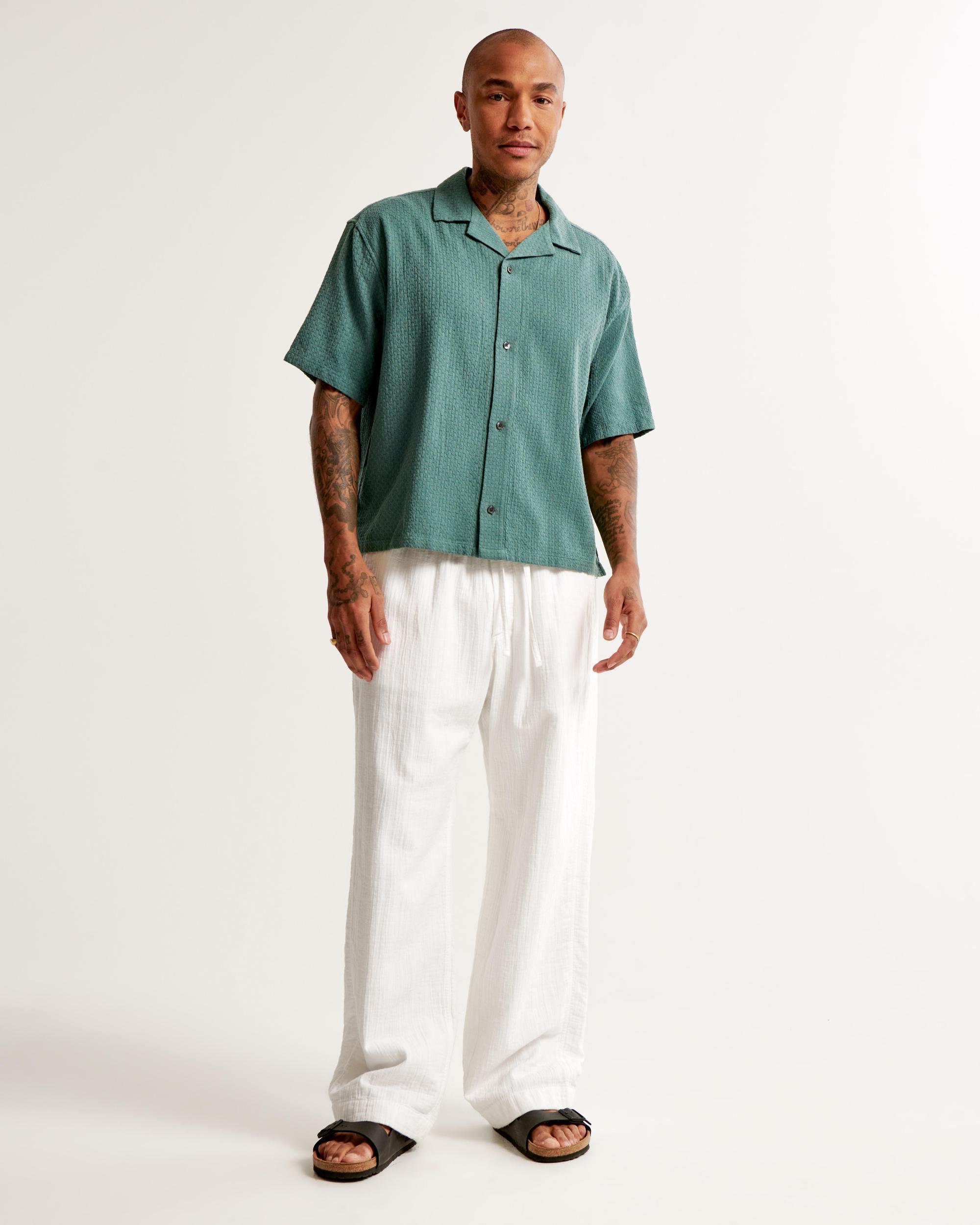 Camp Collar Cropped Textured Shirt Product Image