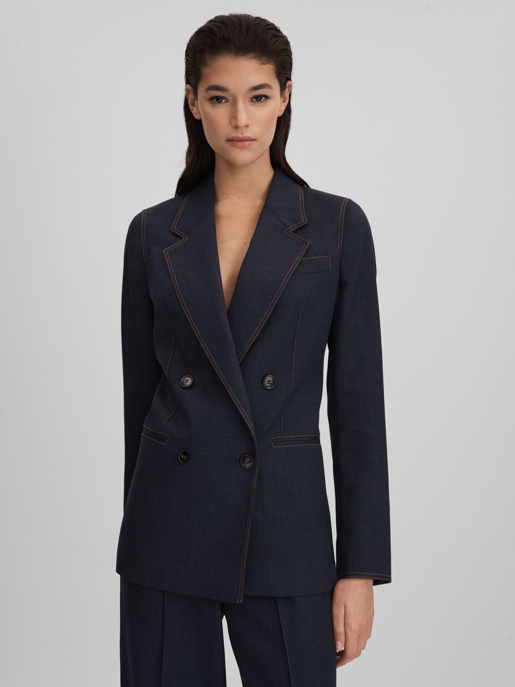 Wool Blend Denim Look Suit Blazer in Navy Product Image