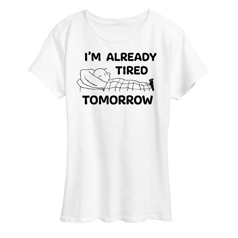 Womens Peanuts Charlie Brown Tired Tomorrow Graphic Tee Product Image
