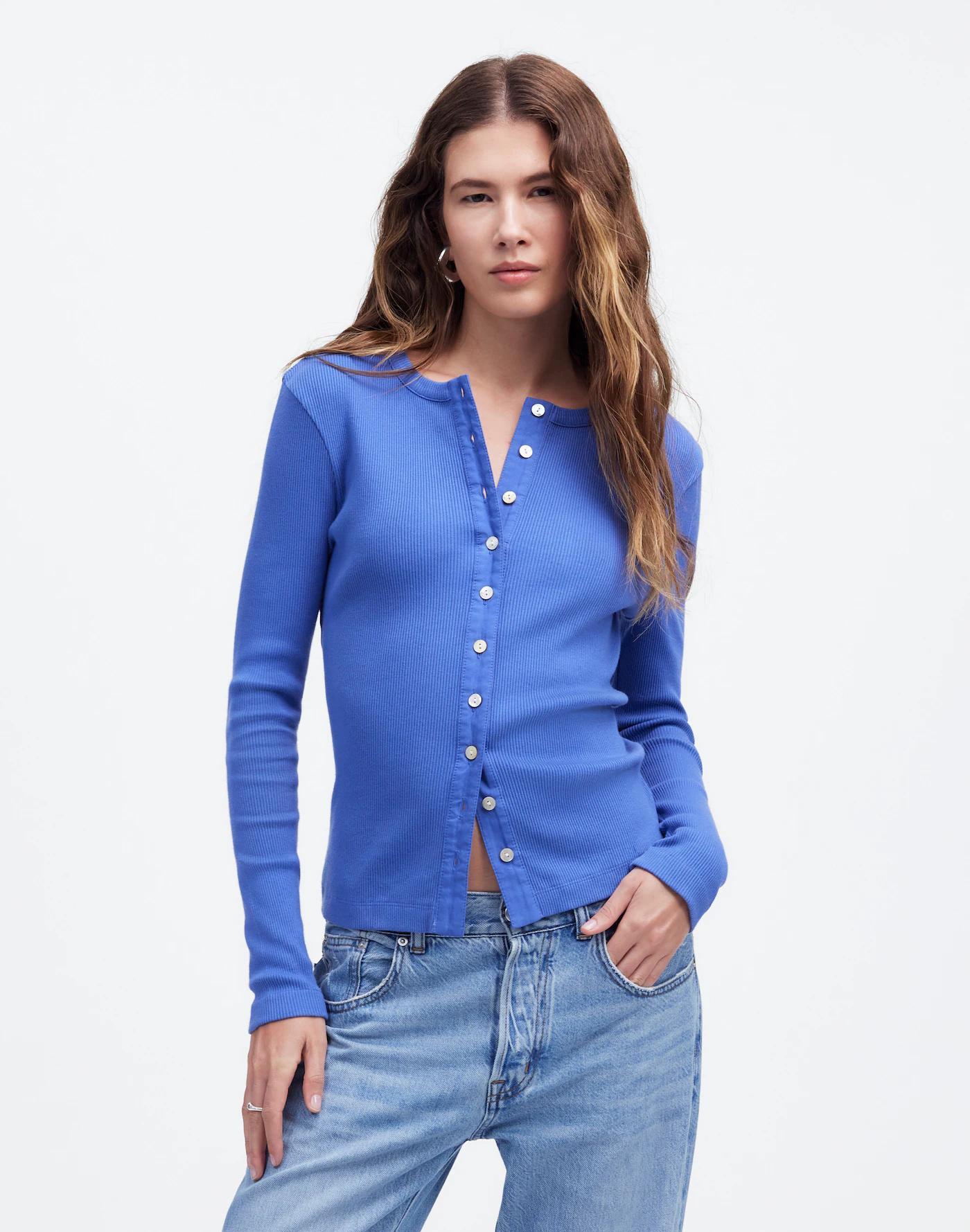 Garment-Dyed Ribbed Cardigan Tee Product Image