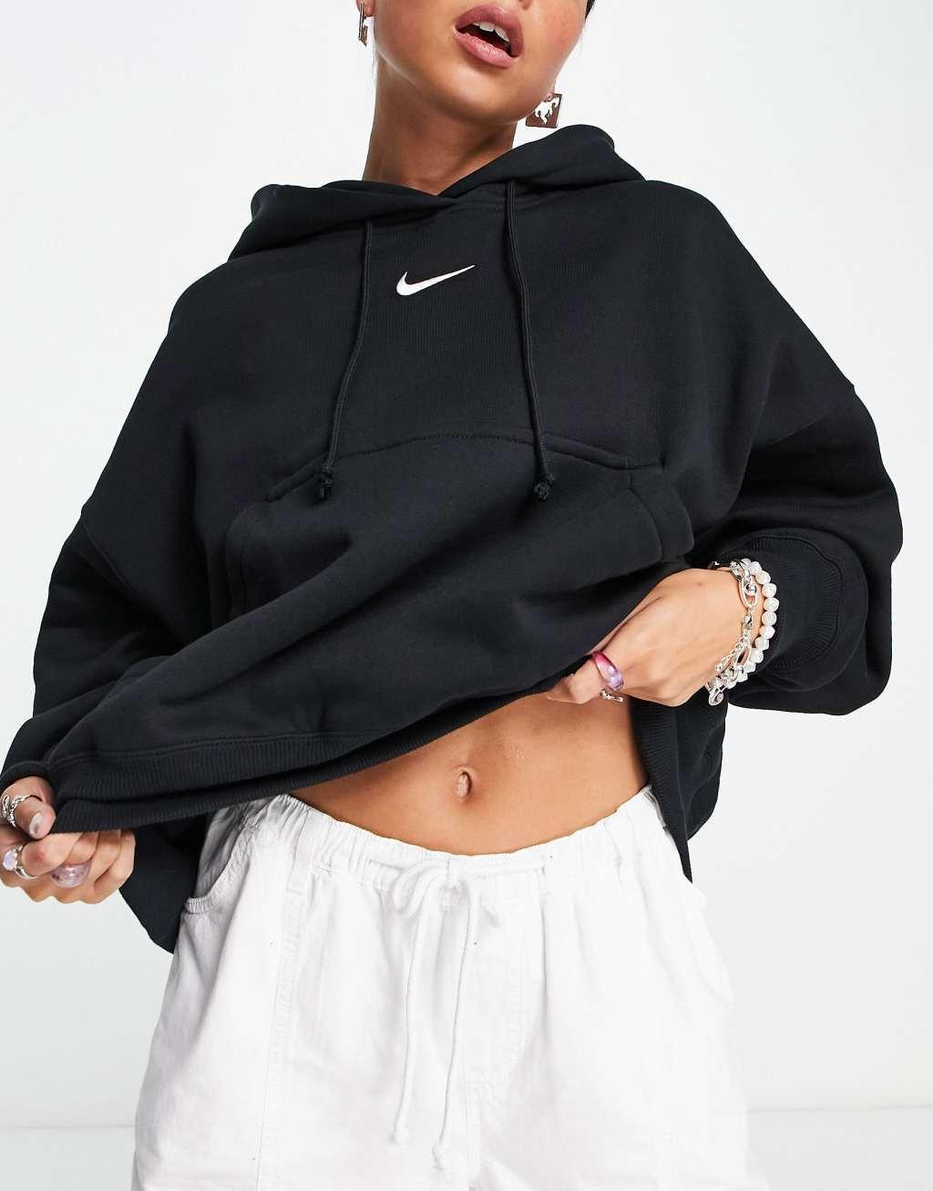 Nike Women's Sportswear Phoenix Fleece Over-Oversized Pullover Hoodie in Black/Black Size Small Cotton/Polyester/Fleece Product Image