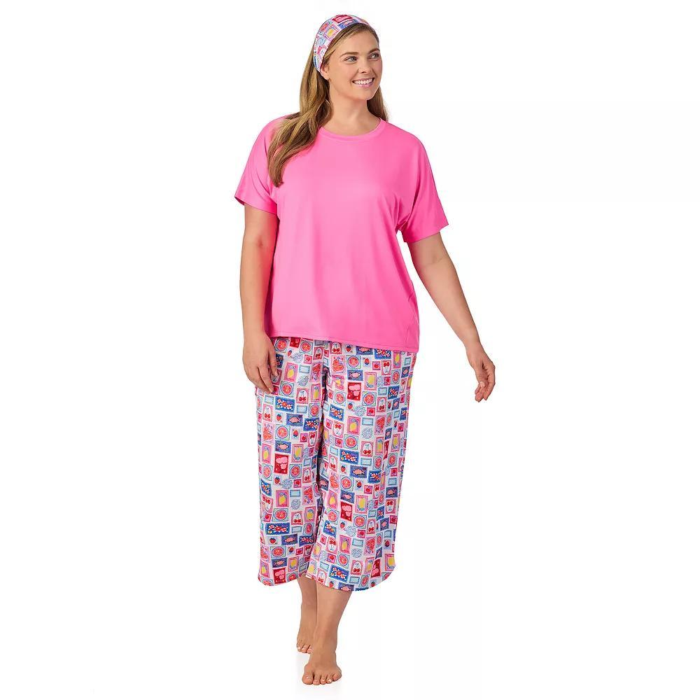 Plus Size Cuddl Duds® 2-pc. Pajama Crewneck Top & Pajama Capri Pants Set with Matching Headband, Women's, Size: 1XL, Ivory Stamps Product Image