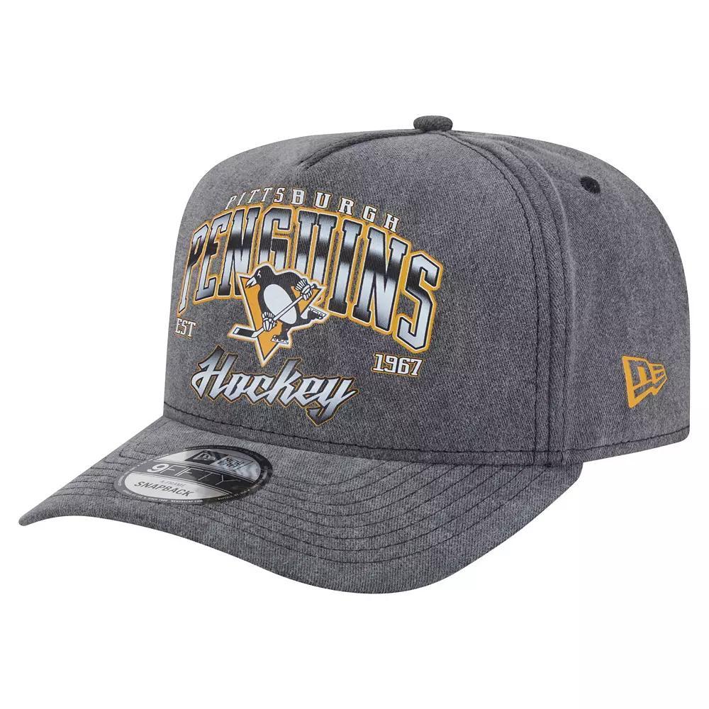 Men's New Era  Charcoal Pittsburgh Penguins Throwback Washed A-Frame Pre-Curved 9FIFTY Snapback Hat Product Image