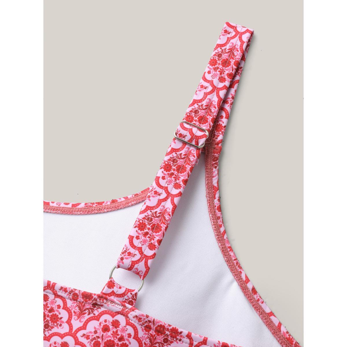 Plus Size Geometric Print Ruched One-Piece Swimsuit Women's Swimwear Peach Beach Gathered Curve Bathing Suits High stretch One Pieces BloomChic 18-20/2X Product Image