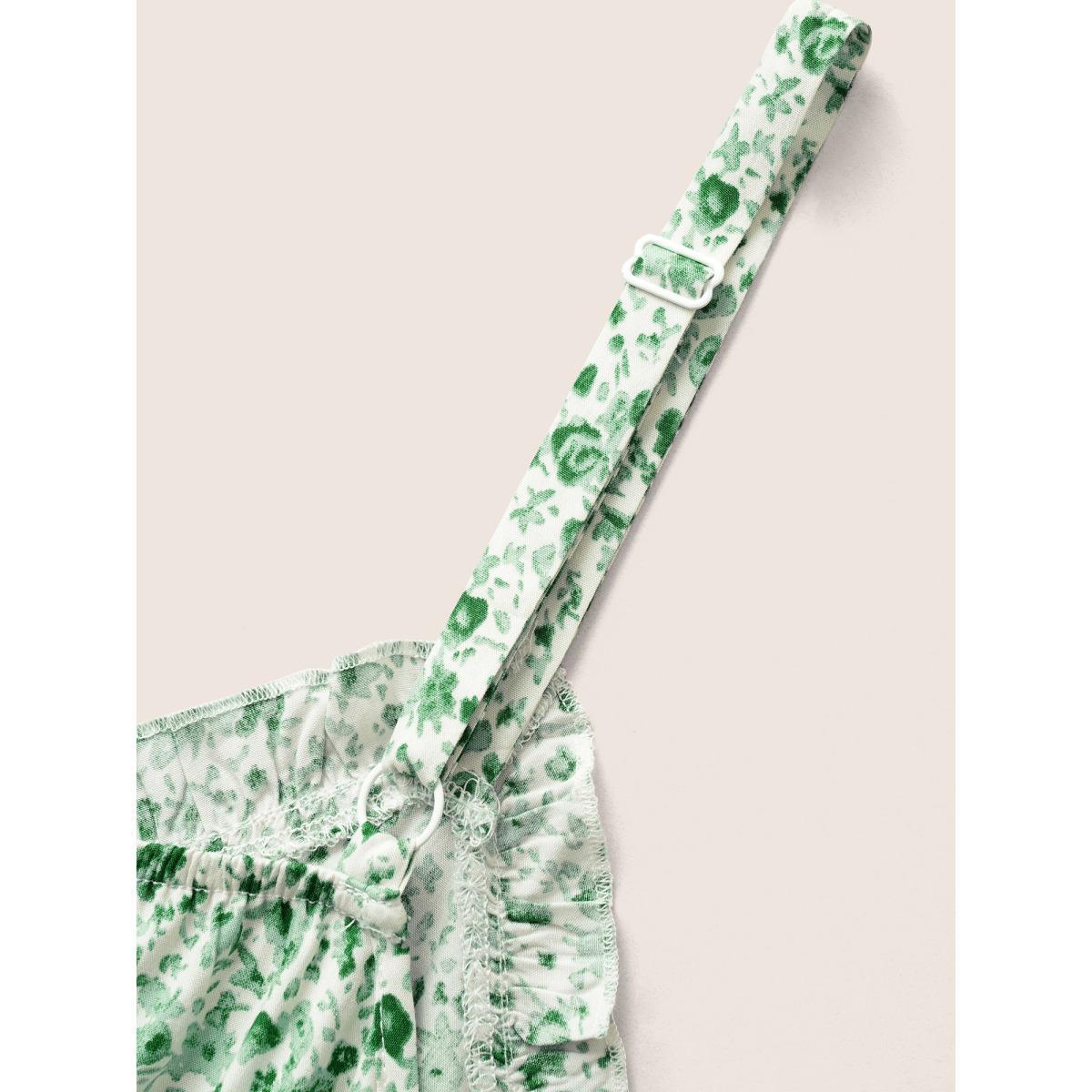 Plus Size Ditsy Floral Frill Trim Adjustable Straps Cami Top Women Moss Casual Frill Trim V-neck Everyday Tank Tops Camis BloomChic 30/6X Product Image